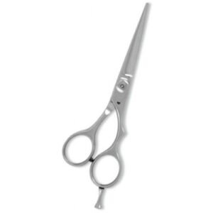 Professional stainless steel hair cutting scissors with an ergonomic design for barbers and hairstylists.