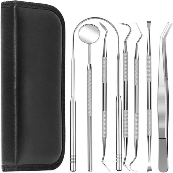 "Professional Dental Teeth Cleaning Kit – Stainless Steel Tools with Carry Case for Plaque and Tartar Removal."