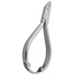 Stainless steel cuticle nipper with sharp precision blades and ergonomic handle for professional and personal nail care.