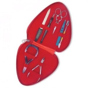 Premium Manicure & Pedicure Kit with Stainless Steel Tools in a Red Velvet Case