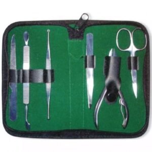 Professional Manicure & Pedicure Kit with Stainless Steel Tools in a Green Fabric Case