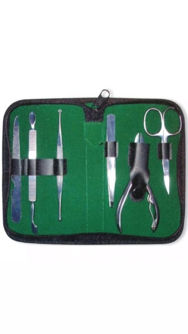 Professional Manicure & Pedicure Kit with Stainless Steel Tools in a Green Fabric Case