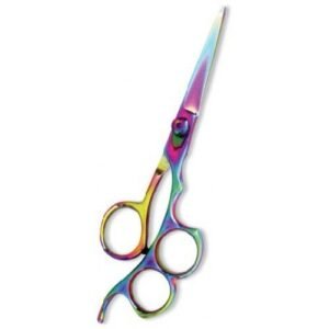 Professional multi-color offset hair cutting scissors with an ergonomic handle for precision and comfort.