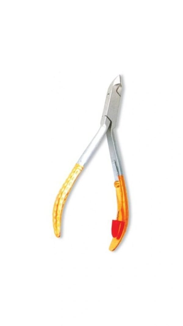 Stainless steel nail nipper with an ergonomic grip, designed for precision trimming of nails and cuticles.