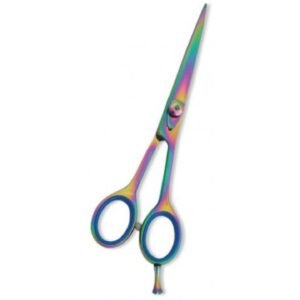 Rainbow Titanium Barber Scissors with ergonomic grip and sharp stainless steel blades.