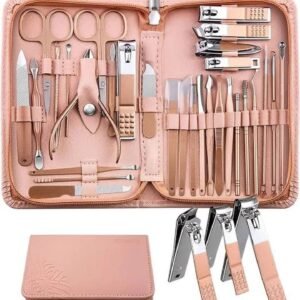 LuxeCare Grooming Kit - 18-Piece Stainless Steel Personal Care Set in a Stylish Leather Case