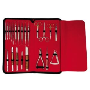 Professional Dental Laboratory Kit with Stainless Steel Instruments in a Red Carrying Case for Prosthodontics, Orthodontics, and General Dental Lab Work.